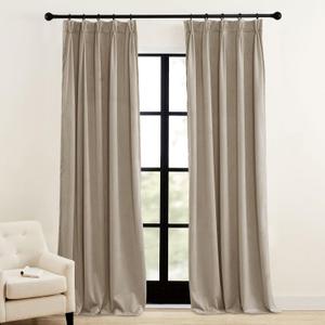 RYB Home Velvet Curtains 96 inches 2 Panels Set, Pinch Pleated Room Darkening Thermal Insulated Luxury Decor for Bedroom Parlor Nursery, Camel Beige, W34 x L96 inches