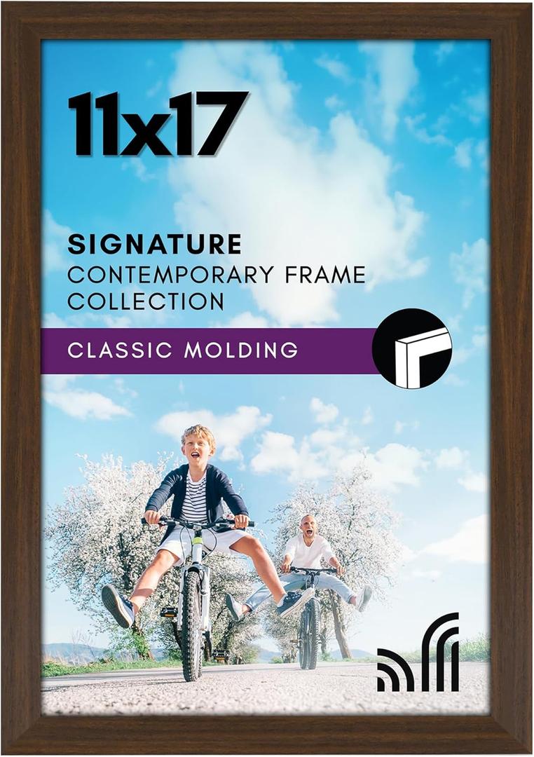 Americanflat 11x17 Picture Frame with Shatter-Resistant Glass - Signature Collection - Gallery-Style Frames Made of Engineered Wood - Photo Frame for Wall Display - Walnut