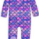 uideazone Baby Girls Footed Pajamas Zip-Front One-Piece Sleeper Non-Slip Footie Cute Pattern Jumpsuit PJs 0-12 Month (3-6 Months, Mermaid Purple)
