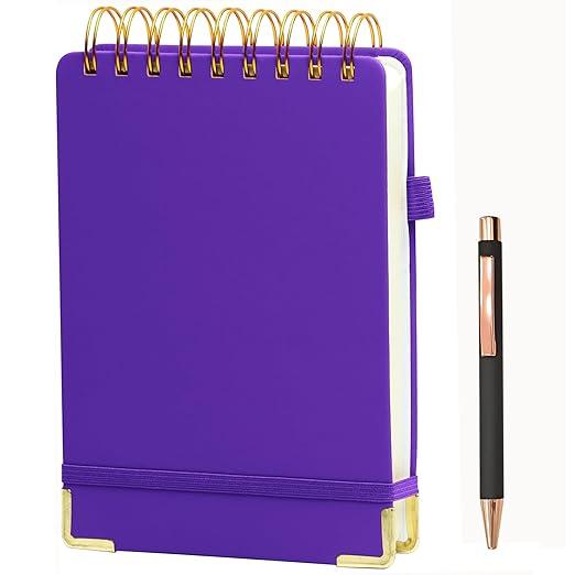 Top Spiral Notebook 5x7 Leather Steno Pad 300 Pages Hardcover Steno Notebooks Top Spiral for Work Steno NotePad, 100 GSM Thick Paper, Left Handed Notebooks for Office College School, Purple