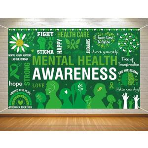 Mental Health Awareness Month Photo Booth Backdrop Green Ribbon May Motivational Decoration School Classroom Background Banner Wall Decor,3.6ft x 5.9ft