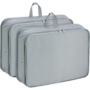 Extra Large Compression Packing Cubes for Travel Essentials, 2 Pack Expandable Travel Cubes for Packing Bags Suitcase Organizer, Grey (New Version-Grey)