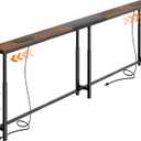 Huuger Narrow Console Table with Power Outlets & USB-C, Rustic Brown, 78.7"-94.5"W x 5.9"D