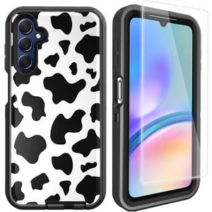 Samsung Galaxy A15 Case - Cute Luxury Cow Print with Screen Protector [Military Grade Protection] Heavy Duty Shockproof 6.5 inch