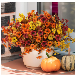 INQCMY Artificial Fake Fall Plants Flowers for Outdoor Outside Decoration,12 Bundles Faux Silk Daisy Flowers UV Resistant Look Real No Fade for Front Door Porch Patio Yard Balcony Autumn Decor