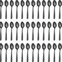 Pleafind 36 Pieces Black Teaspoons Set - 6.2 inch, Spoon Silverware, Stainless Steel Tea Spoons, Mirror Polished Small Teaspoon, Dessert Spoons for Home, Kitchen, Restaurant, Dishwasher Safe