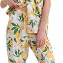 100% Cotton Pajamas for Women Sets 2 Pieces Pjs Button short sleeves with Pockets Soft Sleepwear Loungewear XS-XXL (Yellow Lemon Floral) XL
