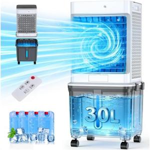 Portable Air Conditioners,3-in-1 Evaporative Cooling Fans that Blow Cold Air, 2 Modes 3 Speeds, 7H Timer & Remote, 120Oscillation, Windowless Portable AC Swamp Cooler w/ 8L Tank for Home Bedroom