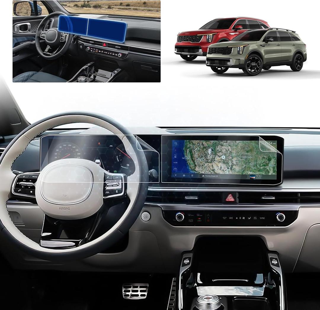 (4PCS) for 2025 Kia Sorento Screen Protector for 2024 2025 Kia Sorento LX/S/X-Line EX/X-Pro SX Prestige 12.3-inch Touchscreen Display Bubble Free Soft Nano Protective Film