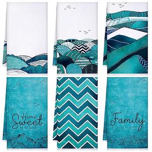 Bencailor 6 Pcs Teal Kitchen Towels Turquoise Dish Hand Towels Farmhouse Absorbent Tea Washcloth for Winter Spring Bathroom Kitchen Decor Gifts 24 x 16''