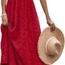 Milumia Women's Summer V Neck Backless Maxi Dress Boho Spaghetti Strap A Line Flowy Beach Long Sundress Red Small