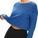 Long Sleeve Crop Top for Women Loose Workout Thumb Hole Tops (Blue, XL)