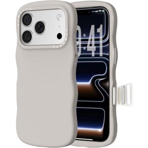 ORNARTO for iPhone 17 Pro Max Case for Women Girls Cute Wave Edge | Camera Control Button | Shockproof Liquid Silicone Phone Case for iPhone 17 Pro Max 6.9", Stone Gray