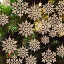 36 Pack Champagne Snowflake Ornaments Plastic Glitter Snow Flakes Ornaments for Winter Christmas Tree Decorations Size Varies Craft Snowflakes