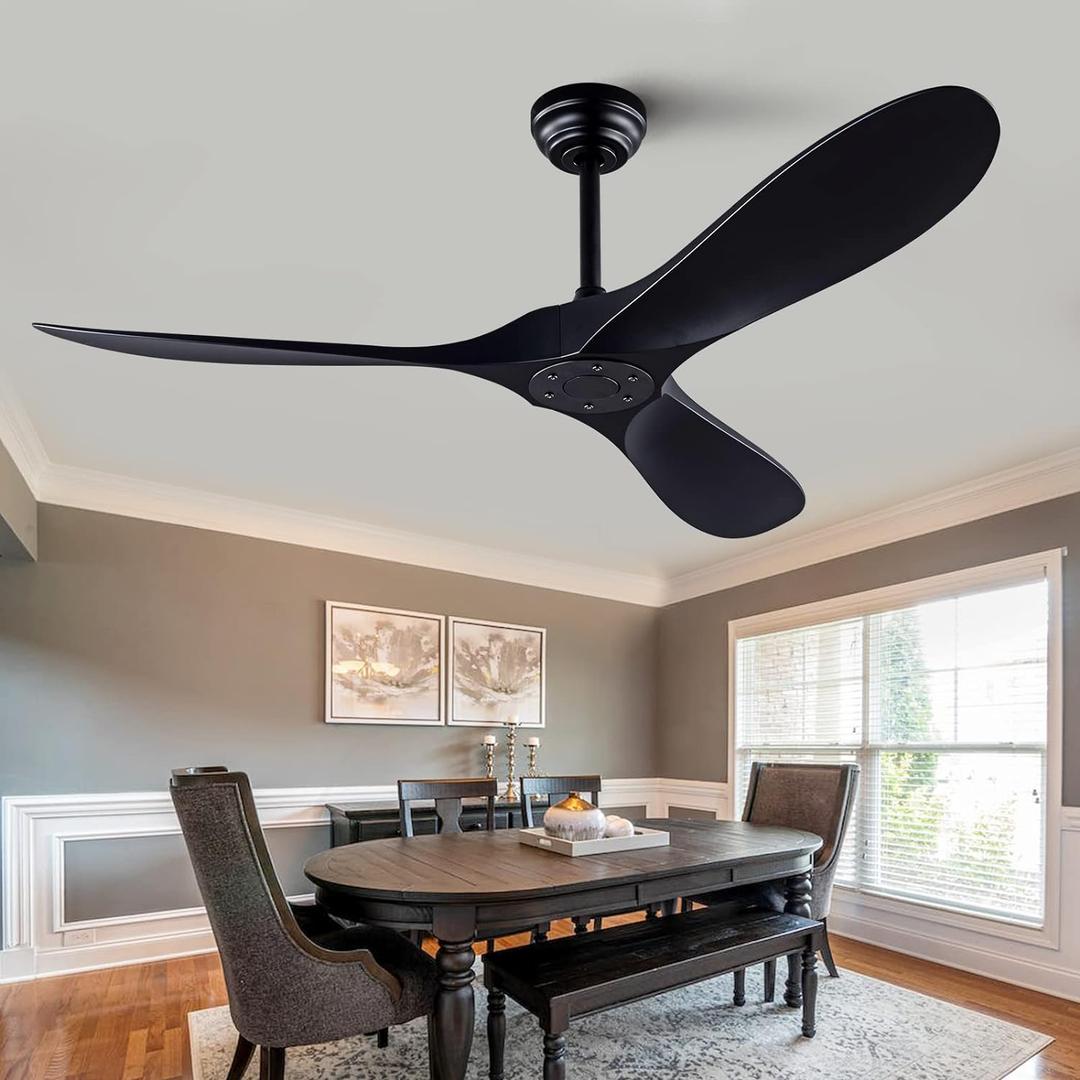 52" Ceiling Fan with Remote Control No Lights,Modern Reversible DC Motor Indoor Outdoor 3 Blades Ceiling Fans for Patio Bedroom Living Room(Black)