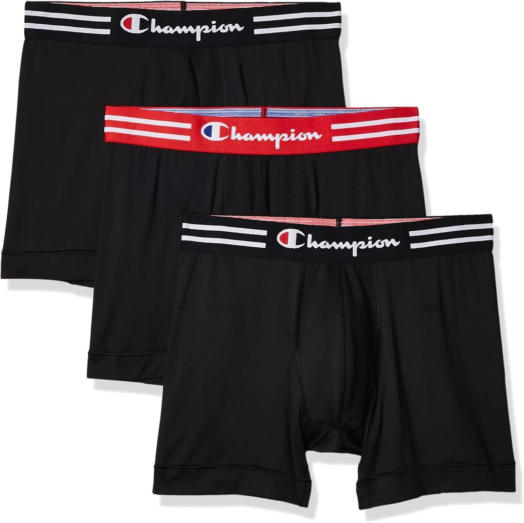 Champion Men's Cotton Stretch Boxer Brief, Black(Black/Red/Black), S