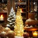 Christmas Tree Glass Decorative LED Light: 13.5" Tall, Battery Operated Holiday Tabletop Ornament, Frosted Glass Christmas Home Decor, Xmas Tree Night Light for Indoor Decor White