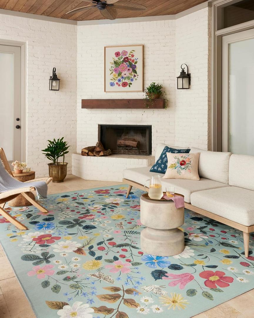 Loloi Rifle Paper Co Perennial Mint 2'-5" x 3'-11" Accent Rug | PRN-02 Indoor/Outdoor Approx. 2x4 Green Entryway Kitchen, Vibrant, Bold, Accent Rug