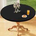 homing Round Elastic Fitted Tablecloth, Water-Resistant Fabric Tablecloths for 45"-56" Tables, Washable Polyester Table Cover for Picnic, Caming, Dinner, Indoor & Outdoor, Black
