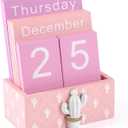 Perpetual Calendar for Desk Vintage Wooden Calendar for Kids Daily Desk Calendar Month Week Date Display Home Office Desk Rustic Decoration (1Pcs Pink, Cactus)