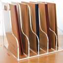 5 Vertical Compartments File Holder, Clear Acrylic Desk Organizer and Storage Bins Holding for Magazines, Binders, Notebooks, Envelopes, Multi-purpose Document Organizer for Home Office
