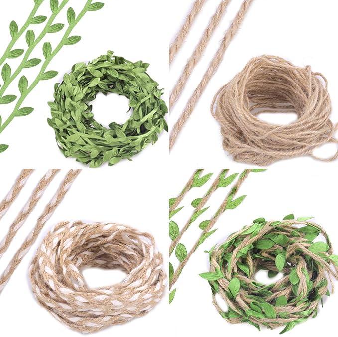 Felice Arts 552FT Natural Leaves Twine Artificial Leaves Jute Twine for Wedding Gift Wrapping Braided Decorated for Art & Crafting Home Wall Garden Wreaths Decor Party Supplies