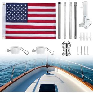 American flag with Pole, Flag poles Kit Embroidered USA Flag | 3x5 Ft | Includes 5 FT Heavy Duty Tangle Free Flagpole & Adjustable 180 Bracket for Indoor/Outdoor