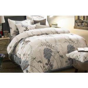 Wake In Cloud - Floral Comforter Set, 100% Cotton Fabric, Vintage Flower Shabby Chic Farmhouse Botanical Cottagecore Sunflower, 3 Pieces Bedding Set, Gray Beige, King Size