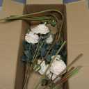 XONOR Artificial Rose Flowers Realistic Silk Burnt Edge Vintage Rose with Long Stem for Home Bridal Wedding Party Floral Bouquets Decoration (10Pcs, White)