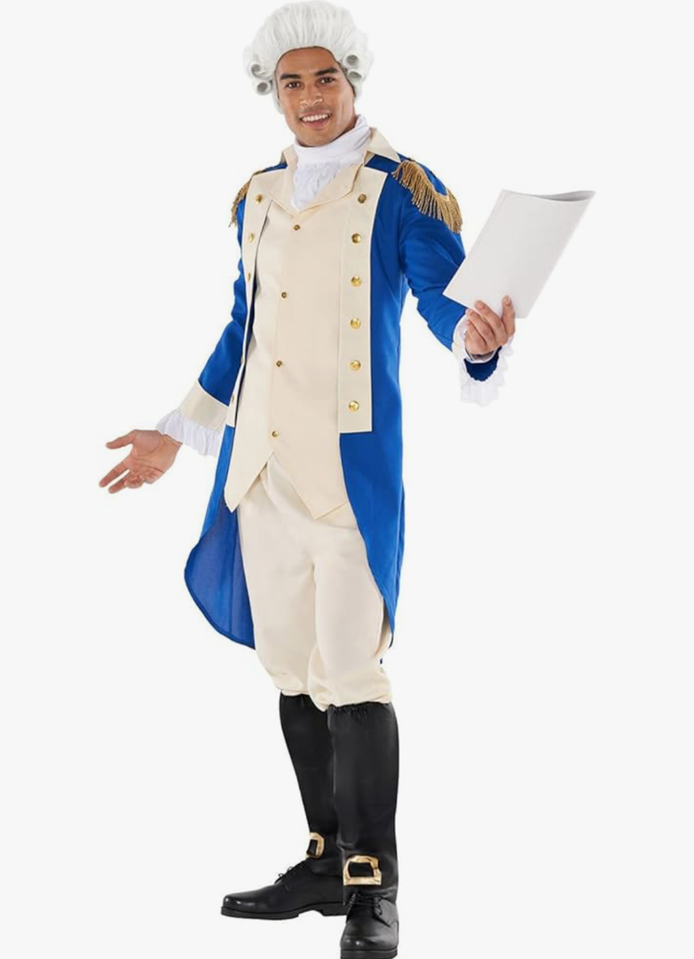 Morph George Washington Costume For Adults With Wig - Colonial Men’s Costume - Historical Dress Up Outfit XL