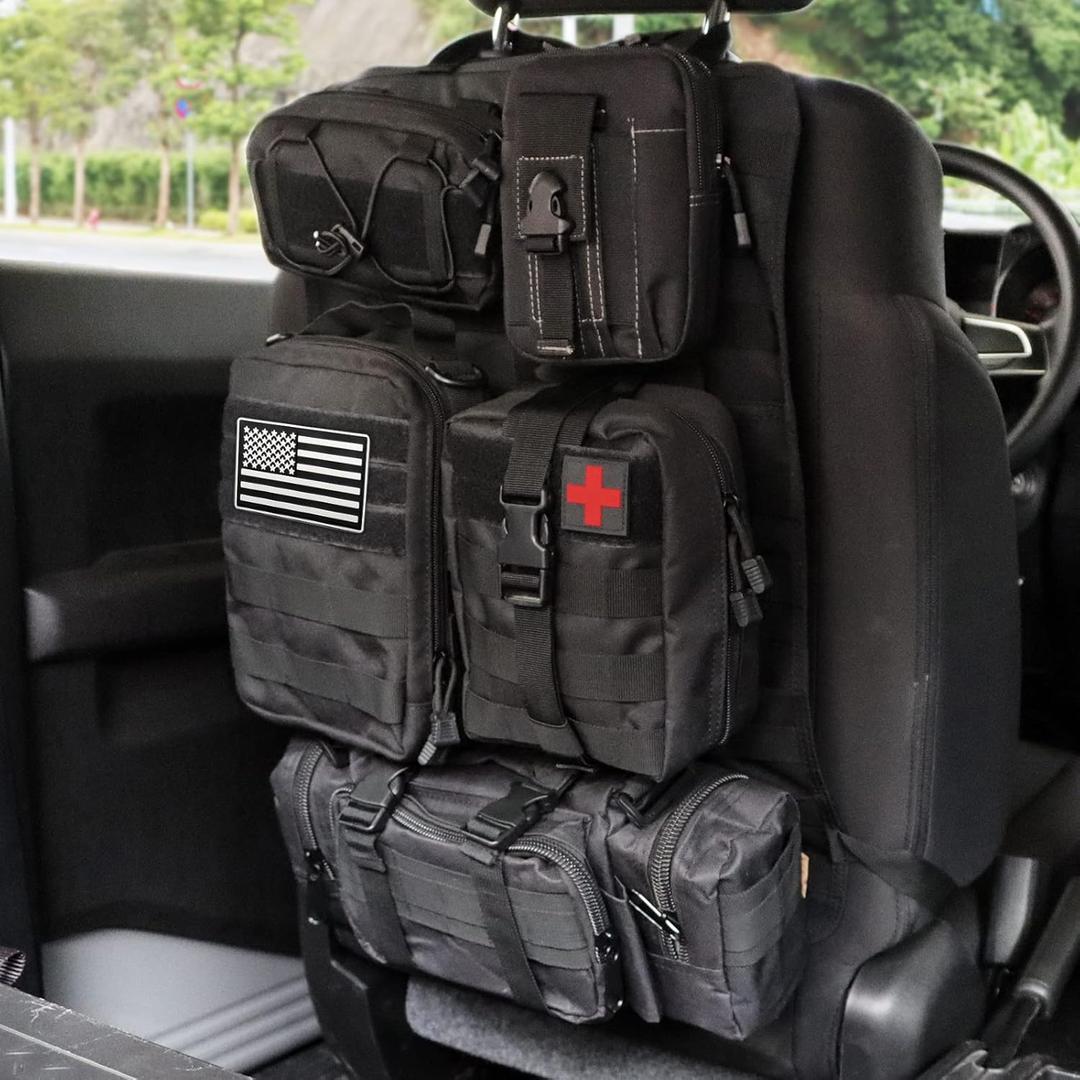 MAIKER Tactical Car Seat Back Organizer, Upgrade Tactical Vehicle Panel Organizer with 5 Detachable Molle Pouch, Universal fits for Most of Vehicle (Black)