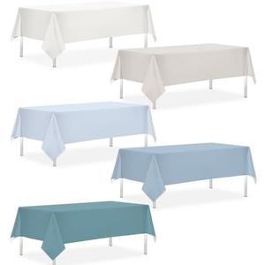 CMUSKO 54 x 108 Inch Dusty Blue Tablecloths-5Pcs Boho Light Blue Themed Plastic Table Covers for Birthday, Wedding, Baby Shower Decorations