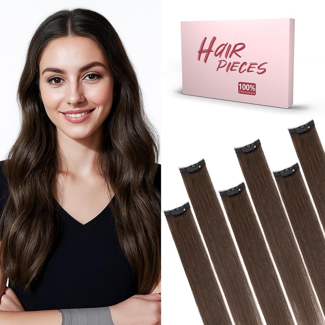 SEGO Clip In Short Hair Extensions Real Human Hair Single 6 Pcs Individual Clip Ins Remy Straight Soft Seamless Hairpieces for Women -10 Inch #02R Dark Brown