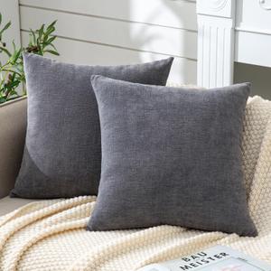 GAWAMAY Decorative Square Throw Pillow Covers 18"x18" Inch Set of 2, Super Soft Chenille Pillows Farmhouse Fall Pillowcase for Living Room Bedroom Sofa Couch Cushion Cover Grey 45x45cm (No Insert)