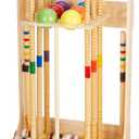Hiboom 6 Player Croquet Set for Adults & Family with Rolling Wooden Stand, 28" Rubber Wood Mallets with Colorful Resin Balls, Vintage Outdoor Lawn Game Kit for Friends Backyard Park Party Supplies