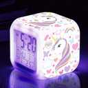 Kids Alarm Clocks, Cute Unicorn Night Light Kids Alarm Clocks with 4 Sided Unicorn Pattern&9 Kinds of LED Glowing Wake Up Bedside Clock Gifts for Unicorn Room Decor for Girls Bedroom