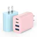 40W USB C Charger Block, [2 Pack] 4-Prot USB Type C iPhone Fast Charging Brick,Multiport Apple Adapter for iPhone 17/17Air/16e/16 Pro/16 ProMax/15/14/13/12,iPad Pro/iPad Air,iPad mini,iPad (Pink+Blue)