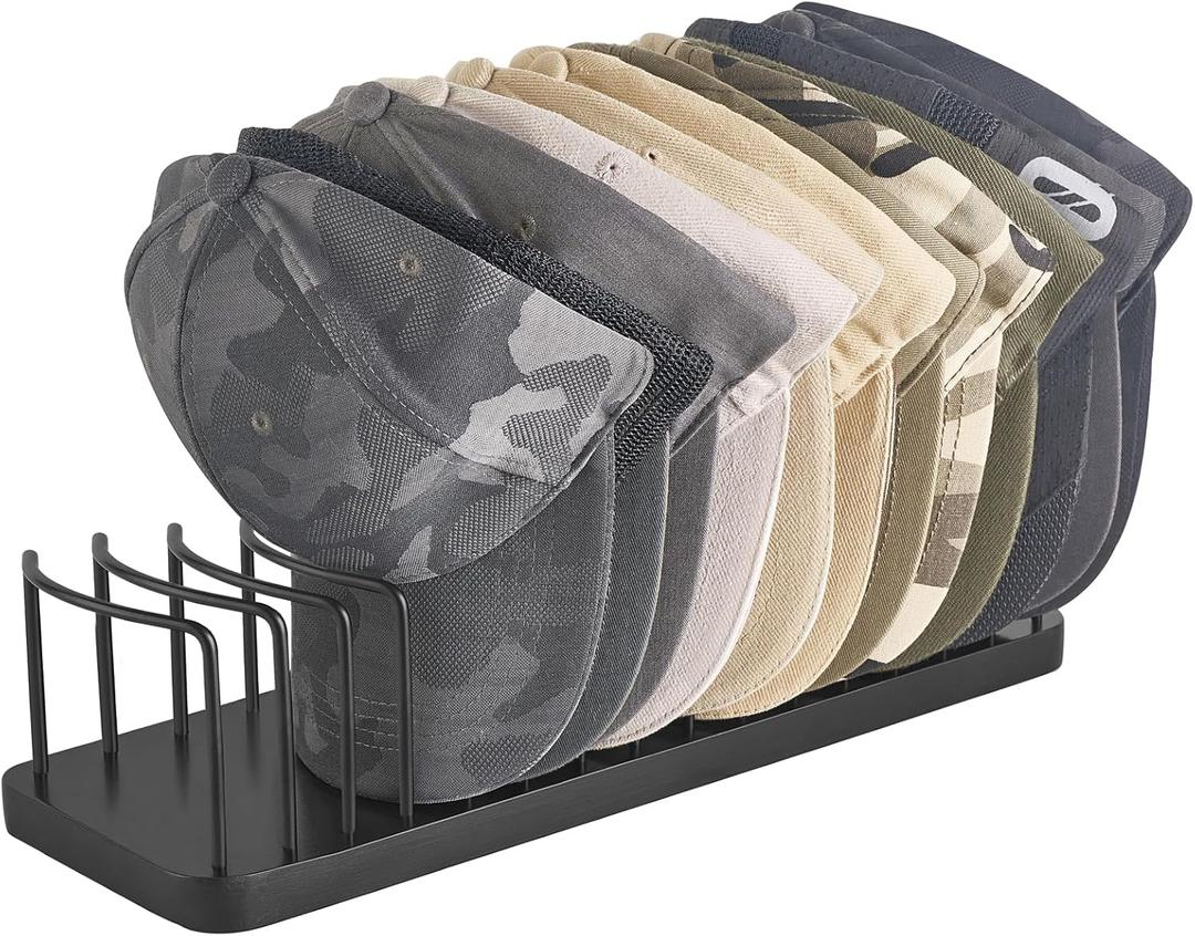 Mkono Hat Organizer for Baseball Caps, Hat Holder for 15 Baseball Caps, Tabletop Hat Rack Stand Hat Storage Display Cap Organizer for Desk Closet Shelf Dresser (Black, Medium)