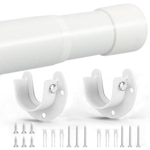SUTINE Closet Rod, 17 to 68Inch Closet Rods for Hanging Clothes, Heavy Duty Adjustable Closet Hanging Rod Bar White Closet Poles for Wardrobes, Closet, Bathroom, Windows, 1.3Inch Diameter
