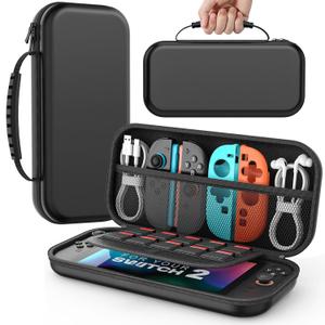 Carrying Case for Switch 2, Protective Travel Case with Handle, 10 Game Card Slots, Storage Pockets, Black Lightweight, 11.6 x 5.7 x 2 inches