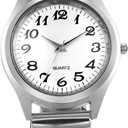 Lancardo Men's Elastic Band Watch: Analog Quartz Round Face Stretch Band Easy to Read Silver Gold Tone Wrist Watch Father's Day