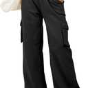Aleumdr Women High Waisted Drawstring Wide Leg Cargo Pants 2025 Trendy Casual Baggy Joggers Pants with Pockets (Medium, Black)