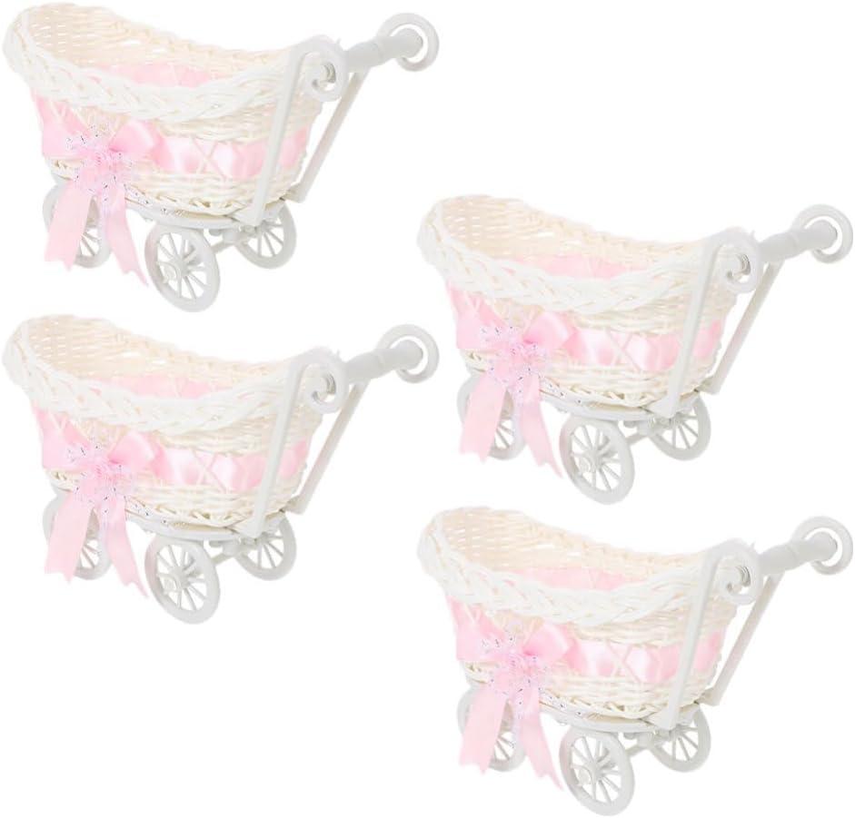Ciieeo 4pcs Mini Rattan Trolley Basket Weddings Showers Decorative Candy Serving Basket for Party Favors Multi-Function Woven Flower Baskets Containers, 26.00X15.00X10.00CM