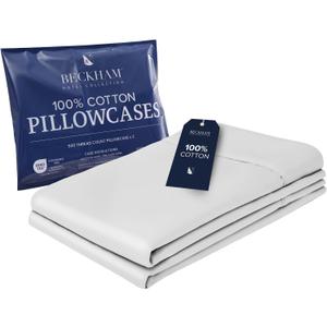 Beckham Hotel Collection 100% Cotton Pillow Cases King Size Set of 2, 500TC, Luxury Sateen Pillowcases, Open End, Breathable, Moisture-Wicking, White