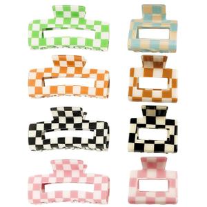 Checkered Rectangle Y2K Hair Claw Clips and Barrettes- 6 Pcs Large and Small Strong Hold Hair Accessories for Thin & Thick Hai