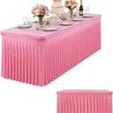 Pink Spandex Table Skirt for Rectangle Tables (4ft) | 1-Pack Stretch Pleated Tablecloth for 48" L x 24" W x 30" H Rectangular Tables | Suitable for Banquets, Trade Shows, Birthday