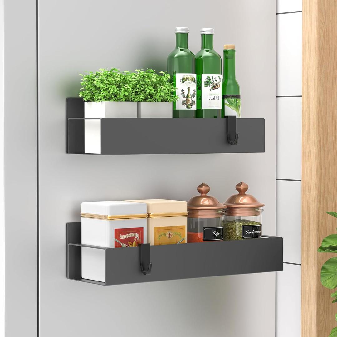 2 Pack Magnetic Spice Storage Rack Organizer for Refrigerator and Oven, Dark Gray Fridge Organizers and Storage