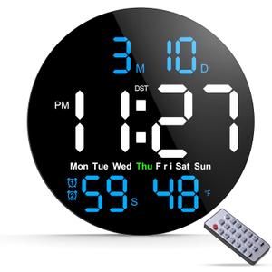Digital Wall Clock, 10 in Wall Clock with Large LED Display Seconds Display One Button DST Muteable Button Auto Brightness, Large Digital Wall Clock for Living Room, Classroom, Bedroom, Office (Blue & Green)