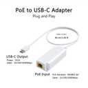 Gigabit PoE to USB C Converter for Smart Phone/Tablet, USB-C to Ethernet Adapter with 10W Charging, Power & Data 2-in-1 RJ45 Port to Type-C Adapter, 10/100/1000Mbps High Speed Plug & Play, IEEE802.3af
