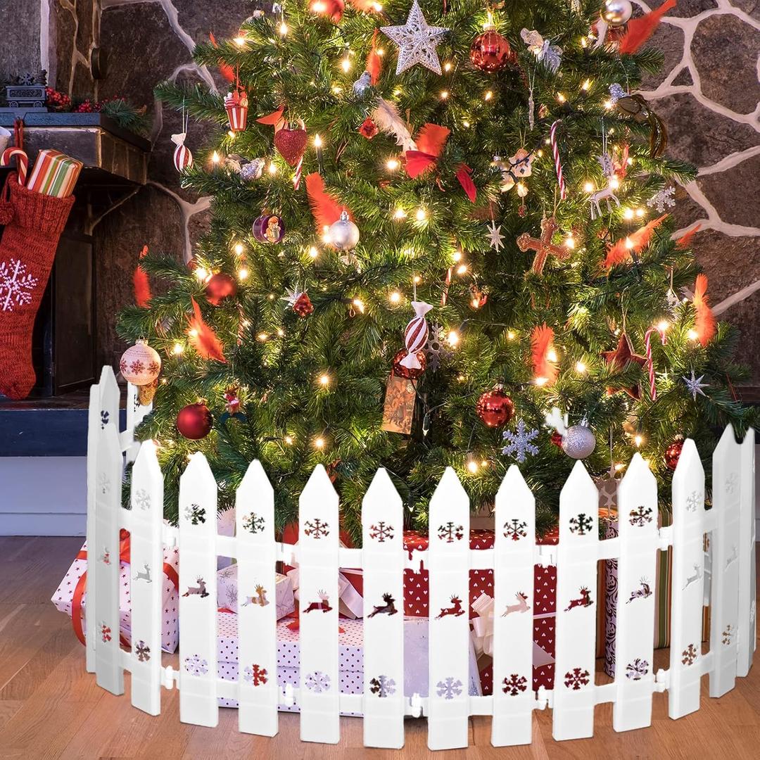 Sosation 30 Pieces Christmas Tree Fences Thick Plastic Picket Mini Fence Border Christmas Tree Barrier Decoration for Pets Fairy Garden Wedding Party Decoration, 12 Inches(White)